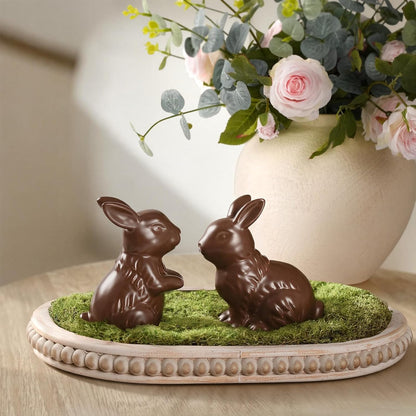 Zesua Easter Decorations | Set of 2 Elegant Ceramic Bunny Figurines for Spring Home Decor