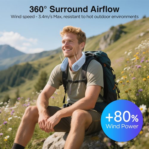 Hotsales Neck Fan, Hands Free Bladeless Neck Fans Portable Rechargeable, 6000 mAh Battery Operated Wearable Personal Fan, Cooling Neck Fan, 3 Speeds, USB Fan Gifts for Men, Women, Travel, Outdoor