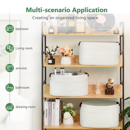 ECDYQXVU Cotton Rope Basket, Storage Baskets with Handle, 15x10x9 Inch Woven Basket for Shelves, Laundry, Towels, Clothes, Books (White 1Pack)