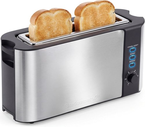 Elite Gourmet ECT3200 2-Slice Slim Toaster - Extra Wide Slots for Bagels & Waffles | Stainless Steel & Black