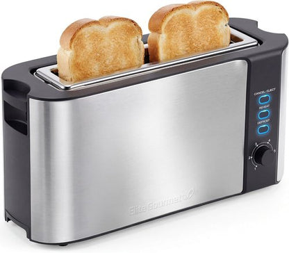 Elite Gourmet ECT3200 2-Slice Slim Toaster - Extra Wide Slots for Bagels & Waffles | Stainless Steel & Black
