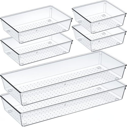 Criusia Large Clear Drawer Organizer Set - 6 Pcs Acrylic Storage Trays for Kitchen, Bathroom & Office