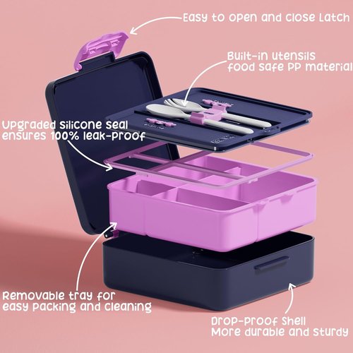 Fimibuke Kids Bento Lunch Box Set - 4 Compartments, Insulated Bag & Stainless Steel Bottle | Perfect Birthday Gift for Ages 3-12