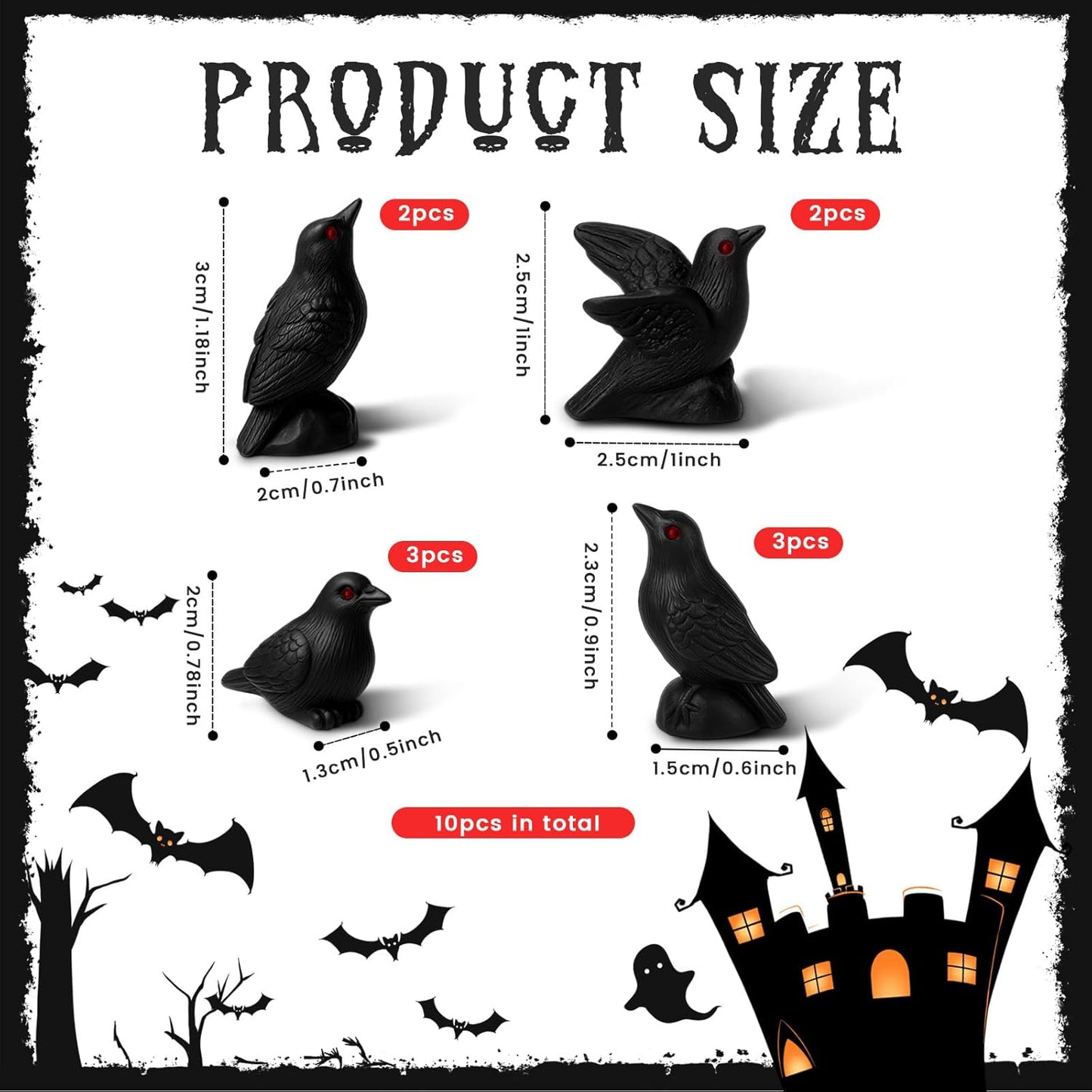 Yalikop Miniature Crow Figurines - 40 Pcs Black Resin Ravens for Dollhouse & Garden Decor