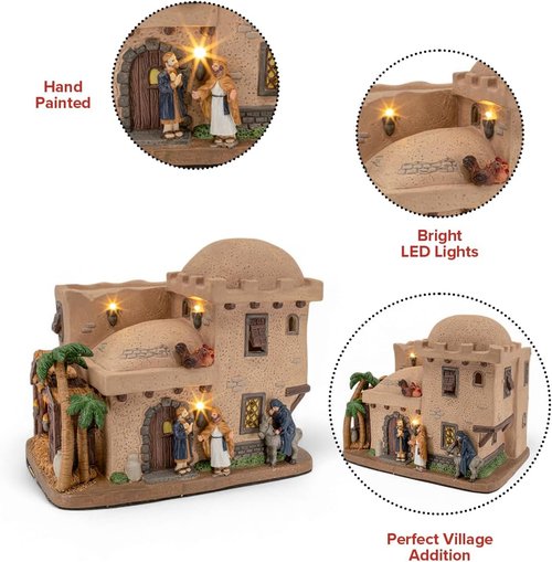 Bethlehem Inn Porcelain Christmas Village - Illuminated with LED Lights for Holiday Decor