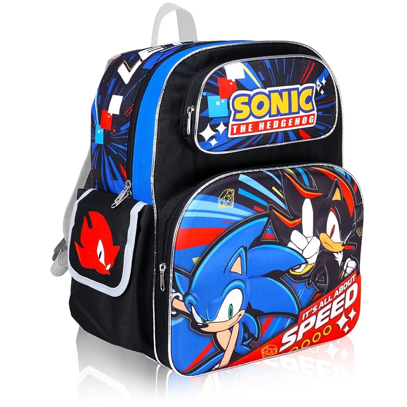 Sonic The Hedgehog Kids Mini Backpack 12 Inch with Bundle, Adjustable Straps