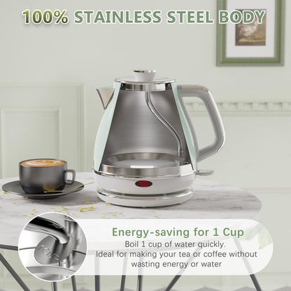 Evoloop Electric Tea Kettle, 1500W /1.0L Hot Water Boiler Heater Pot, Retro Small Electric Kettle, 100% Stainless Steel BPA Free Electric Teapot, Auto Shut-Off & Boil-Dry Protection