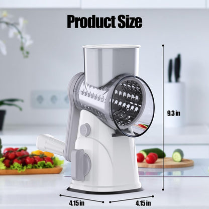 RAINBEAN Rotary Cheese Grater - Hand Crank Shredder with 3 Blades & Strong Suction Base for Veggies & Fruits
