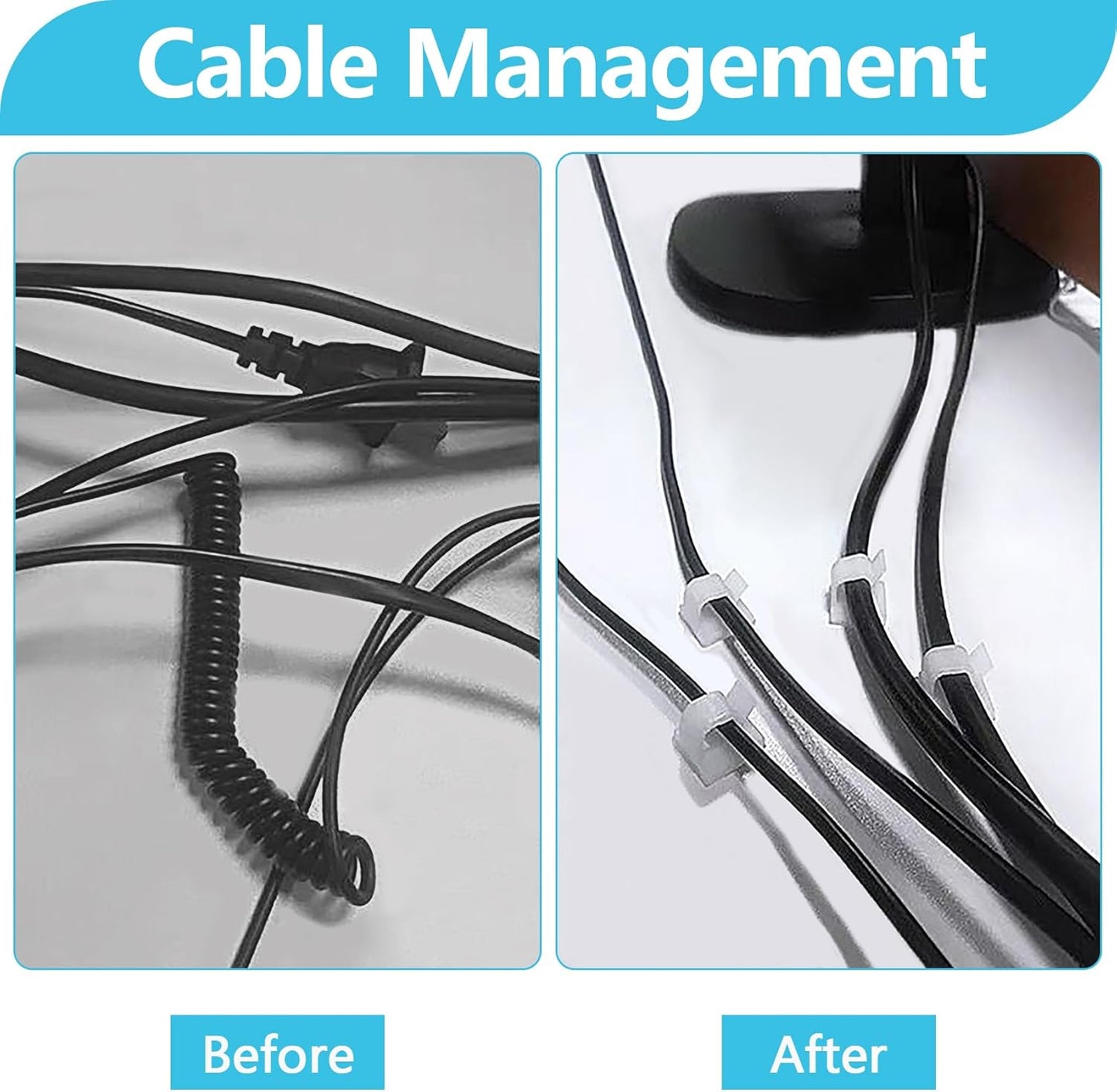 Abnii Cable Clips - 100PCS Adhesive Wire Organizer for Strong Wall & Desk Management | Clear Small