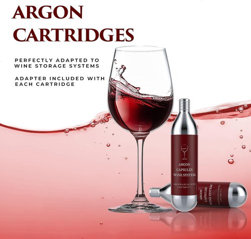 12 Pack Argon Gas Capsules Compatible with Wine Preservation Systems,Plastic, Cyclindrical Bottle Stopper for Wine Preservation,Silver
