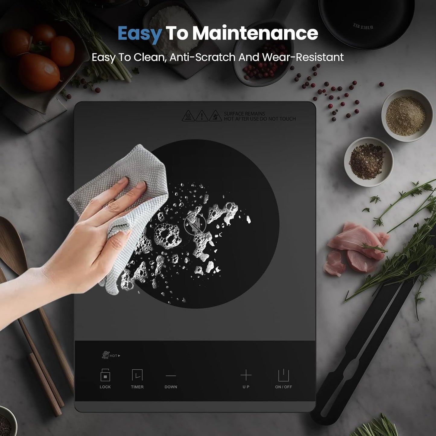 Skiennix Electric Hot Plate - Portable Ceramic Cooktop with 24-Hour Timer & Child Safety Lock | 1800W Infrared Burner