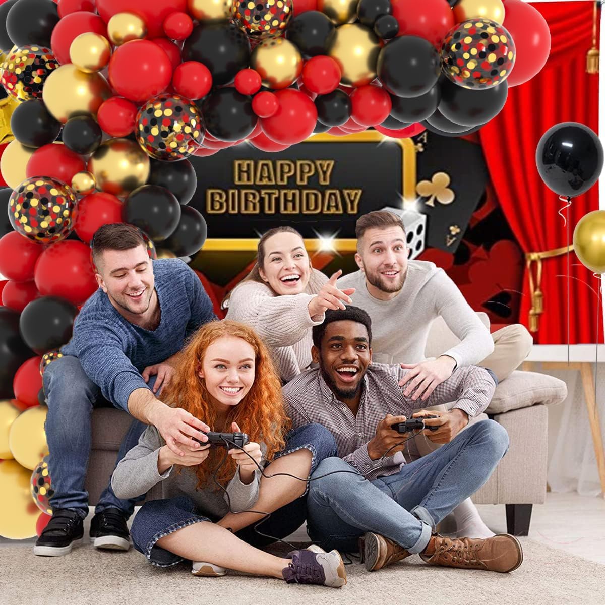 Red Black Gold Balloon Garland Arch Kit - Perfect for Casino, Birthday, Bachelorette & Graduation Celebrations