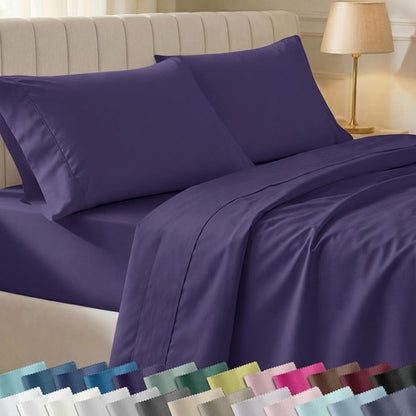 California Design Den King Size Sheet Set - Soft 400 Thread Count 100% Cotton, Deep Pocket | Dark Purple, 6-Pc with 4 Pillowcases