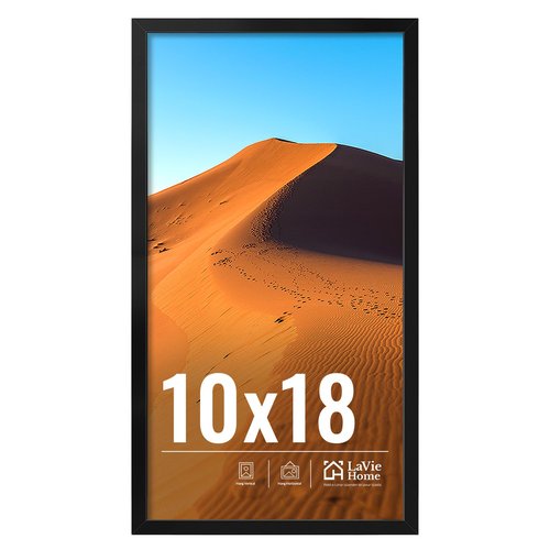 LaVie Home 10x18 Picture Frame for Wall Display, 10x18 Black Picture Frame with HD Plexiglas, 10 x 18 Poster Frame 1 Pack, Display Frame for Vertical or Horizontal, Classic Collection