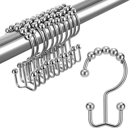 Shower Curtain Hooks Rings, TENOVEL Double Sided Shower Hooks Rust Proof for Bathroom Shower Rods Curtain, Durable Stainless Steel Bathroom Shower Curtain Hangers,Chrome,Set of 12