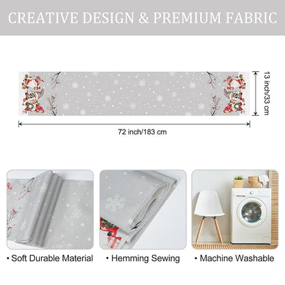 Grey Christmas Gnome Table Runner 13x72 in with Snowflakes, Birds & Branches – Bonhause