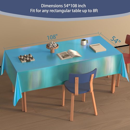4 Pack Iridescent Plastic Tablecloths - Sparkly Foil Disposable Covers for Rectangle Tables | 54 x 108 Inch