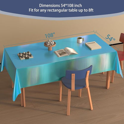 4 Pack Iridescent Plastic Tablecloths - Sparkly Foil Disposable Covers for Rectangle Tables | 54 x 108 Inch
