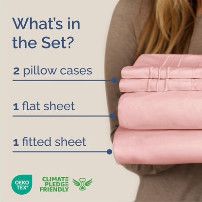 Queen Size 4 Piece Sheet Set - Comfy Cooling Bed Sheets for Luxury Bedding | Soft, Wrinkle-Free, Deep Pockets - Oeko-Tex Certified - Baby Pink