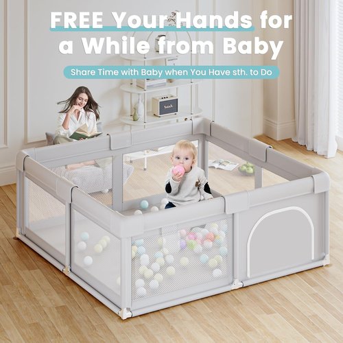 Hiaksedt Baby Playpen - 50 x 50 Inch Safe Play Area with Ocean Balls & Zipper Gates | Soft, Skin-Friendly Fabric