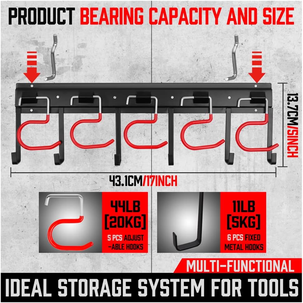 SEDY Garden Tool Organizer Hooks - Sturdy All-Metal Wall Mount Storage System for Garage & Shed