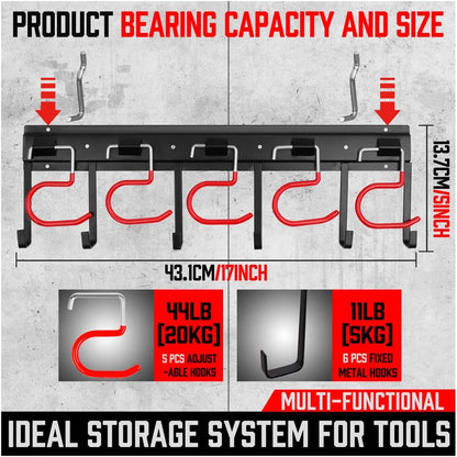 SEDY Garden Tool Organizer Hooks - Sturdy All-Metal Wall Mount Storage System for Garage & Shed