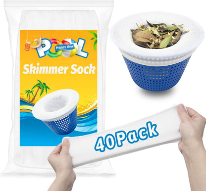 Skiennix Pool Skimmer Socks - 40-Pack Ultra Fine Mesh Filter for In-Ground & Above Ground Pools