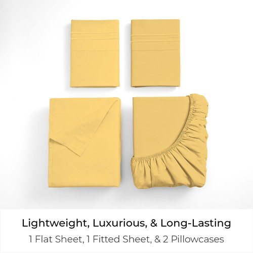 Mellanni Queen Sheets Set - 4 PC Iconic Collection Bedding - Hotel Luxury, Extra Soft, Cooling Bed Sheets - Wrinkle, Fade, Stain Resistant (Queen, Yellow)