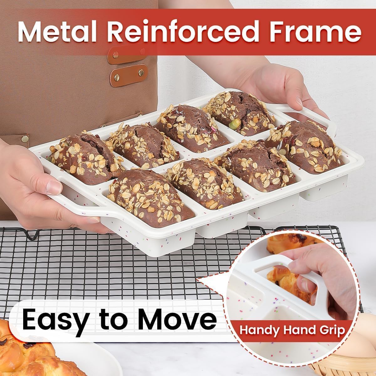 Skiennix Mini Loaf Pan - Nonstick Silicone Molds for Baking Bread, Meatloaf & Brownies | 8 Cavities