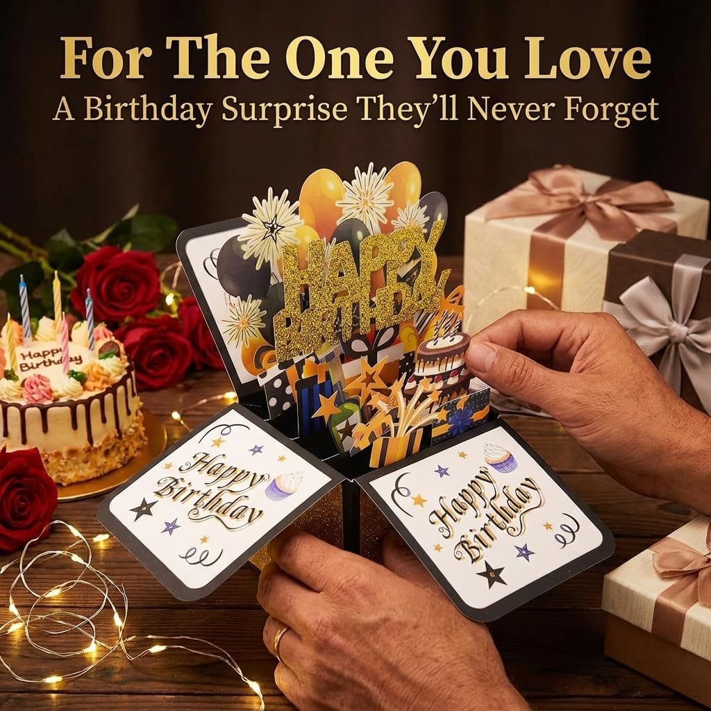 Pop Up 3D Birthday Card - Unique Greeting Card with Envelope for Him, Her, Kids | Perfect Gift