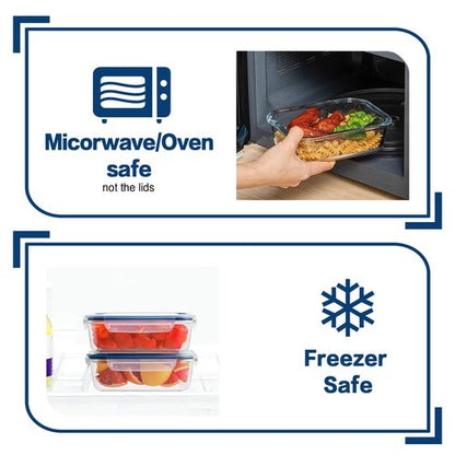 HOMBERKING 10 Pack Glass Meal Prep Containers, Glass Food Storage Containers with Lids, Airtight Glass Lunch Bento Boxes, BPA-Free & Leak Proof, 36oz & 14oz (10 lids & 10 Containers) - Deep Blue