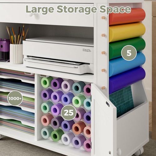 Kikihouse Craft Organizer Cart - Storage Cabinet for Cricut with 30 Vinyl Roll Holder | Ideal for Home Craft Room