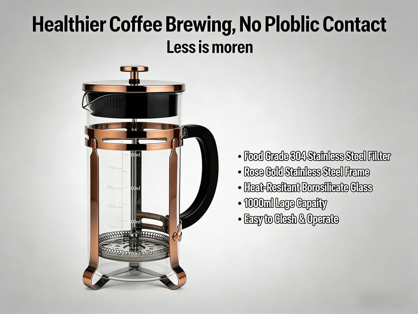 Skiennix French Press Coffee Maker - 21 oz Stainless Steel & Borosilicate Glass | Heat-Resistant, BPA-Free