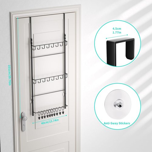HapiRm Over Door Hat Rack - 3-Tier Organizer with 16 Hooks & 10 Movable Clips | Holds Up to 26 Caps