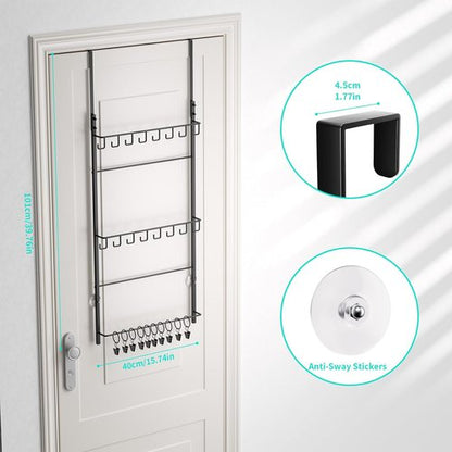 HapiRm Over Door Hat Rack - 3-Tier Organizer with 16 Hooks & 10 Movable Clips | Holds Up to 26 Caps