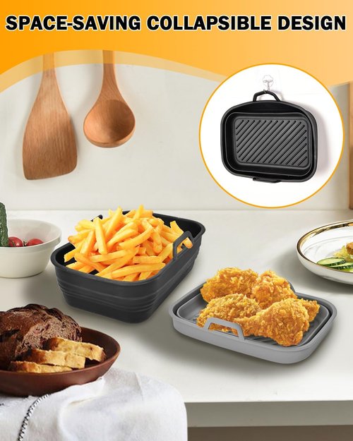 Bella Air Fryer Silicone Liners - Reusable Non-Stick Baking Basket Insert | 2-Pack, Gray & Black