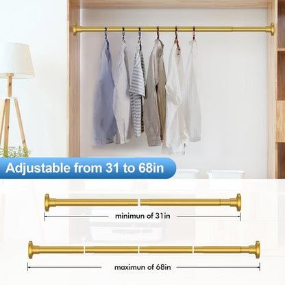 CorkLatta Gold Shower Curtain Rod 31 to 68 Inch,1 Inch Diameter Adjustable Spring Tension Stainless Steel Telescoping Rod,Easy Install,No Rust