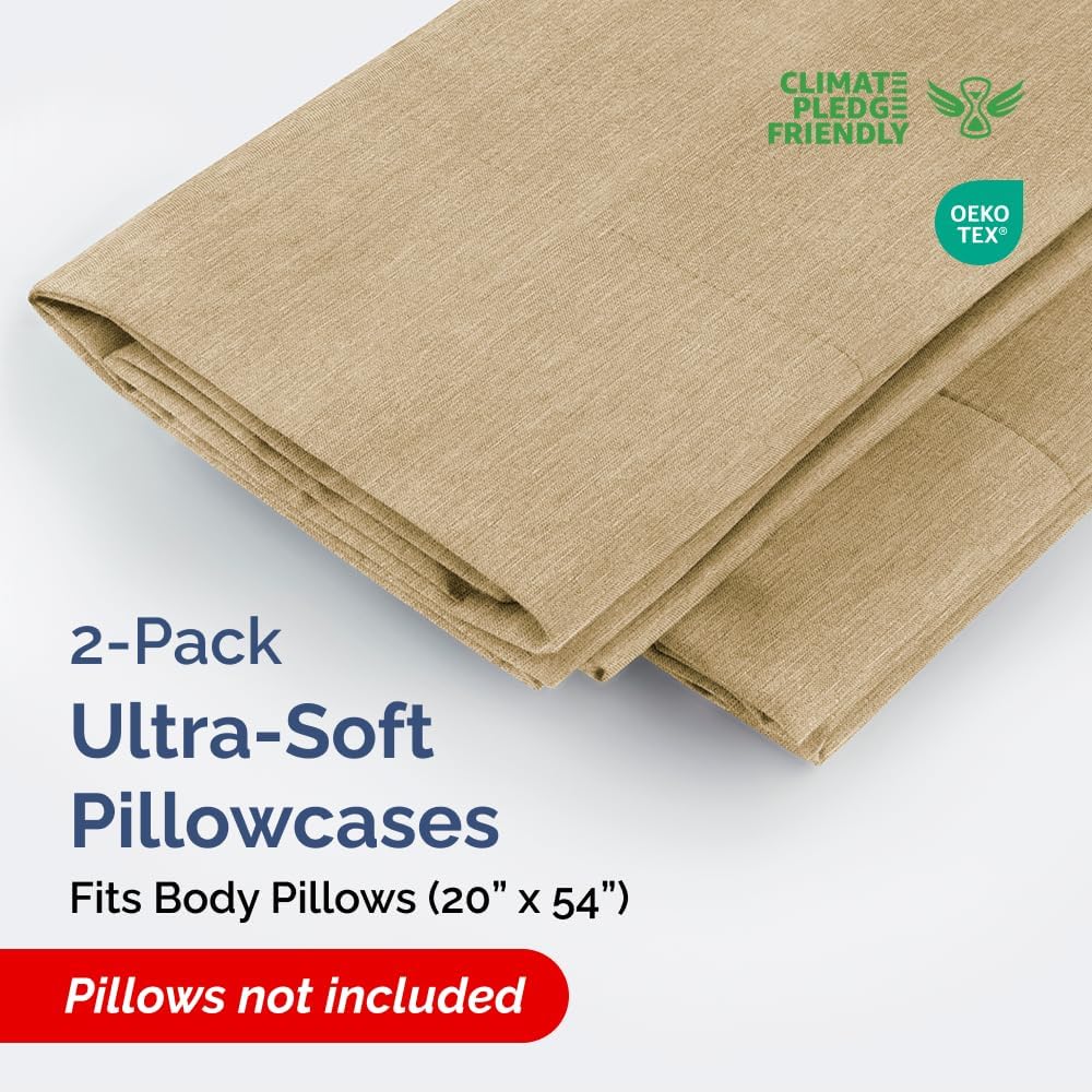Skiennix Body Pillowcases Set of 2 | 20x54 Soft Covers for Side Sleepers - Wrinkle-Free & Machine Washable in Heathered Tan