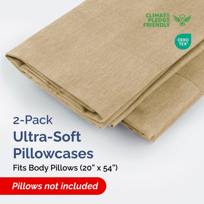 Skiennix Body Pillowcases Set of 2 | 20x54 Soft Covers for Side Sleepers - Wrinkle-Free & Machine Washable in Heathered Tan