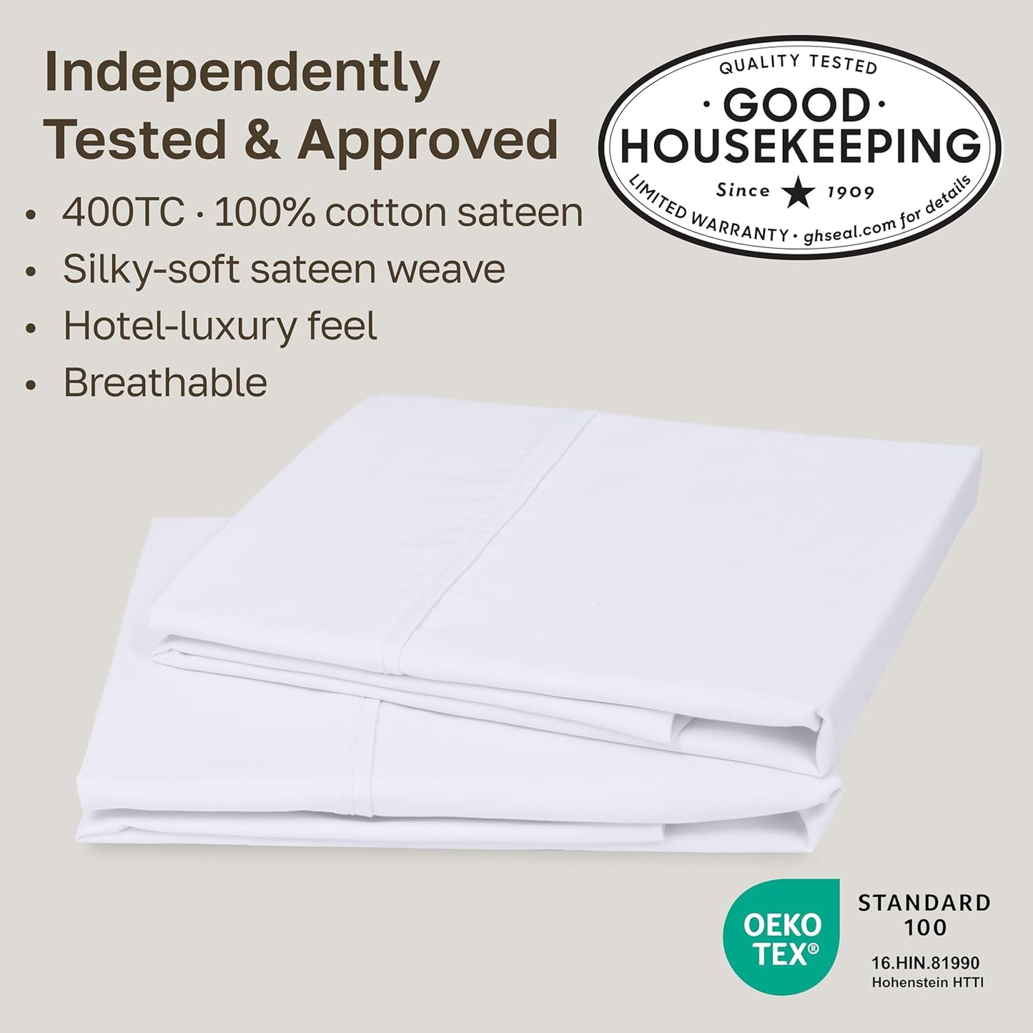 California Design Den King Size Pillowcase Set - 400 Thread Count, 100% Cotton Sateen, Soft & Breathable | Bright White