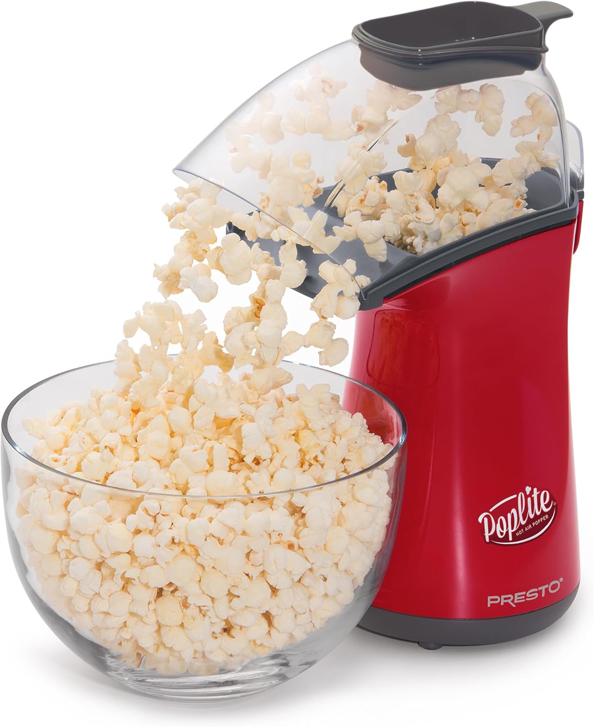 Presto 04863 Poplite Hot Air Popcorn Popper - Easy Clean, Built-In Measuring Cup, 18 Cups, Red