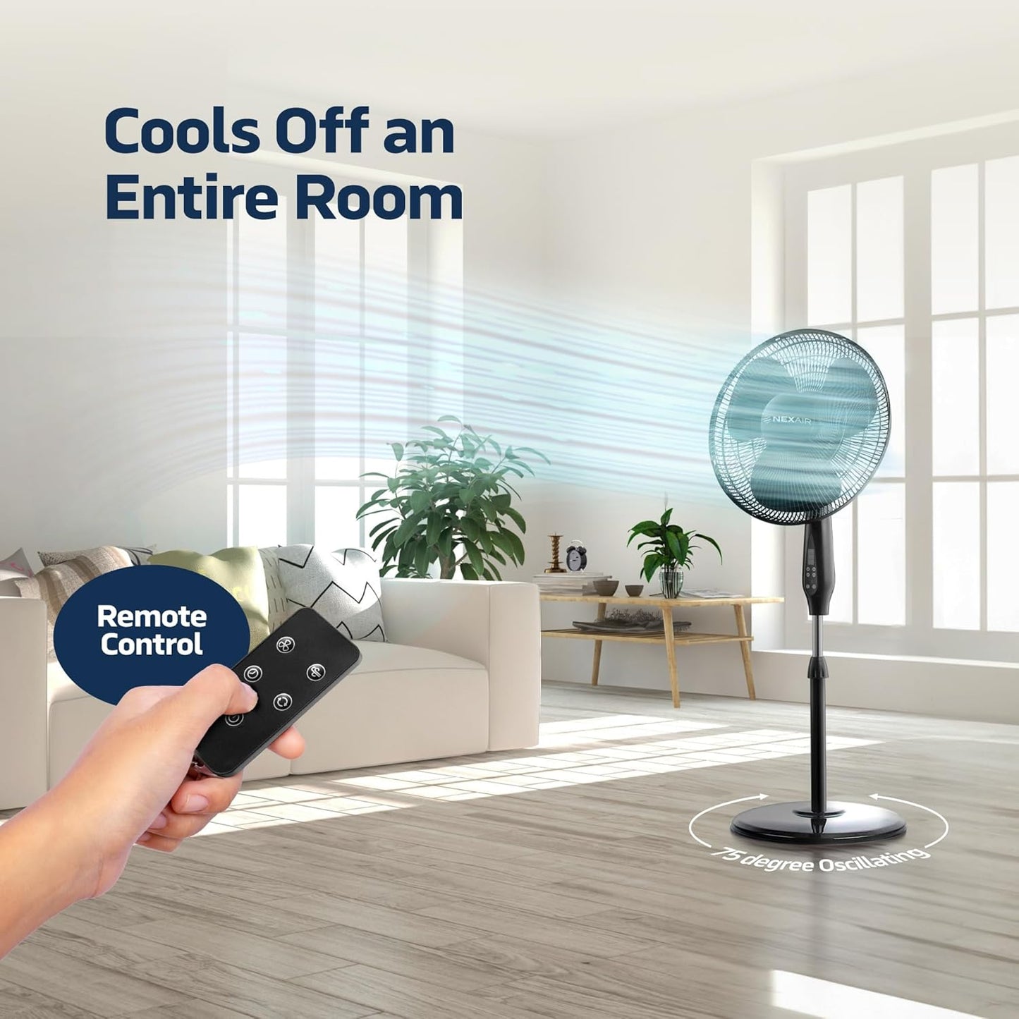NEXAIR 16-Inch Oscillating Pedestal Fan - Quiet Operation, Remote Control & Adjustable Height | Ideal for Office & Living Room