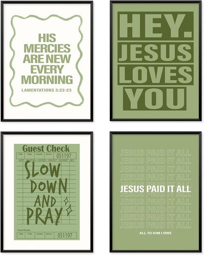 Locomiss Wall Art Decor | Sage Green Christian Posters Set of 4 for College Dorms & Bedrooms (12x16 Unframed)