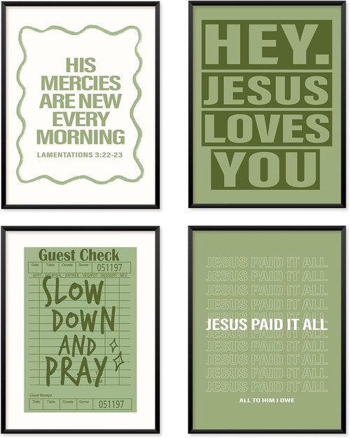 Locomiss Wall Art Decor | Sage Green Christian Posters Set of 4 for College Dorms & Bedrooms (12x16 Unframed)