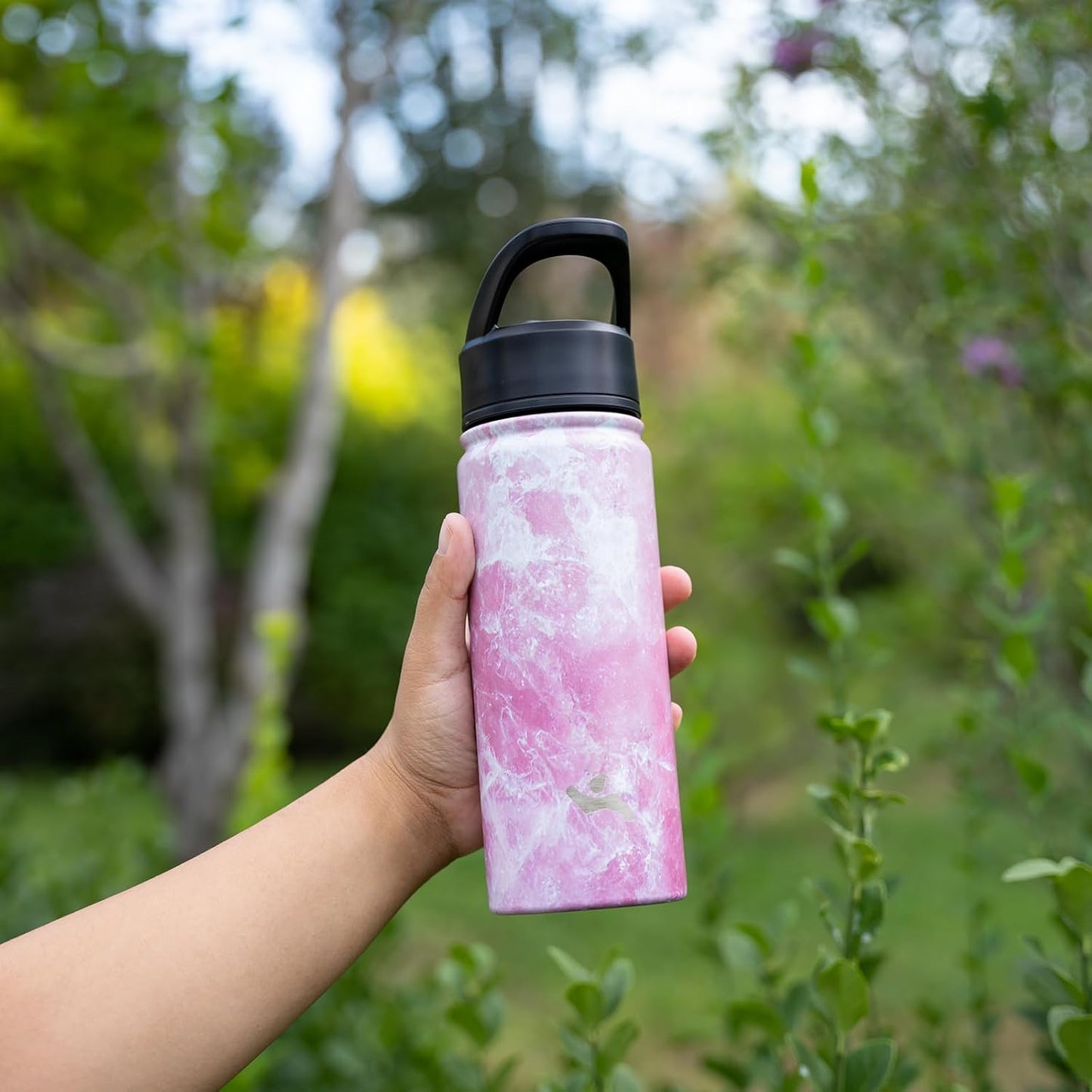 Skiennix Insulated Water Bottle - 24oz Stainless Steel Sport Bottle with 3 Lids | Marble Blossom