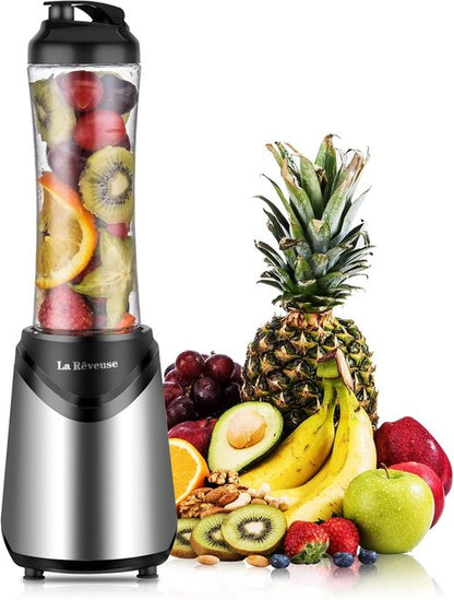La Reveuse Smoothies Blender - 300 Watts Personal Size with 18 oz BPA-Free Travel Bottle | Silver