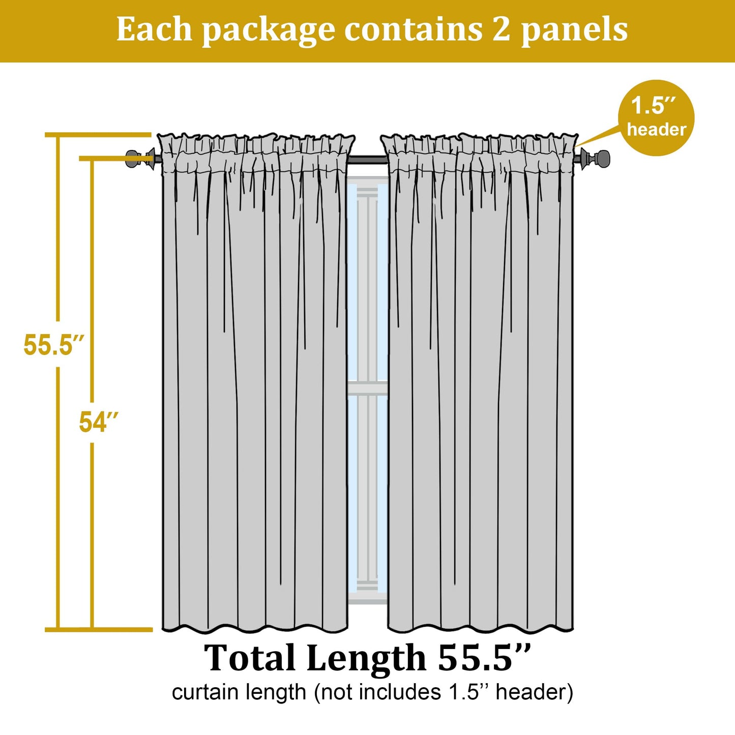 OWENIE Sheer Curtains 54 Inch Length 2 Panels Set, Gold Sheer Curtain for Living Room, Clear Short Curtains for Small Window, 2 Pcs 84 Width 54 Long, Gold