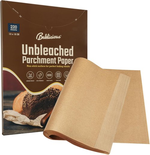 Baklicious Unbleached Parchment Paper Baking Sheets - 220 Pre-Cut Heavy Duty Sheets for Air Fryer, Oven & More