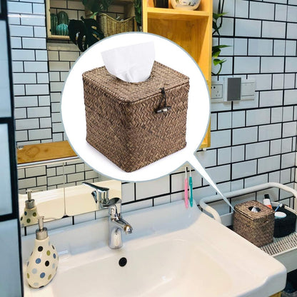Sumnacon Seagrass Tissue Box Cover - Rustic Woven Design for Bathroom, Living Room, Office | Coffee Color