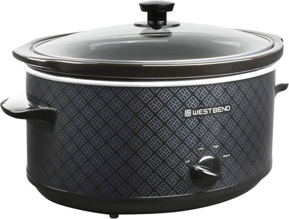 West Bend 6-Quart Slow Cooker - Manual Crockpot with Dishwasher Safe Ceramic Insert & Glass Lid | Black
